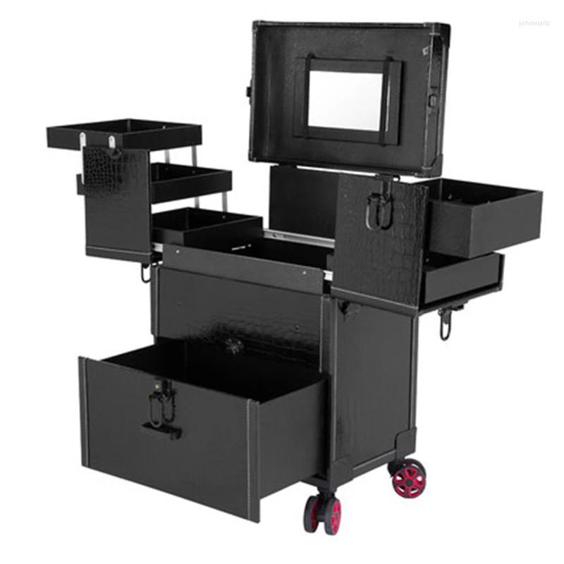 

Suitcases Multilayer Trolley Makeup Luggage Case Luxury Cosmetic Box Large Capacity Swivel Wheel Suitcae With Mirror Embroidery Toolbox
