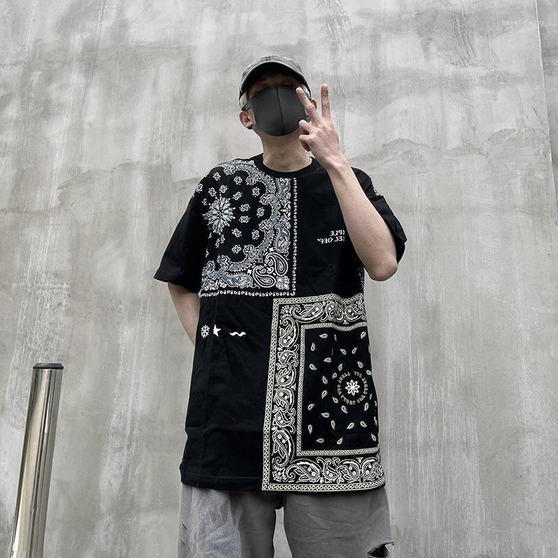 

Men' T Shirts T-shirts Men Summer Dark Cashew Flower Printed Short-sleeved Male Tide Oversize Tops Hip-hop High Street Casual Man Clothes, Black