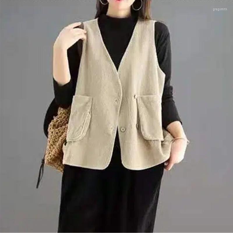

Women' Vests Women Vest 2023 Ladies Summer Loose Waistcoat Double Breasted Sleeveless Short Corduroy Vintage Tops Outerwear Female, Green