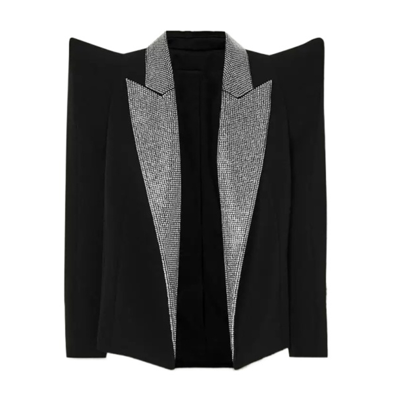 

Women's Suits Blazers Shrug Diamonds Collar Blazer Women Black Autumn Female Jacket Fashion Shoulder Blazers Suit High Quality Dropship 221008, Black jacket