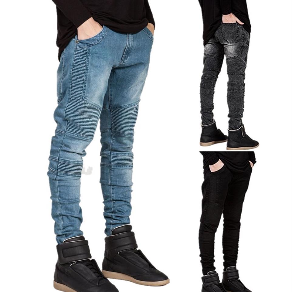 

Mens Streetwear Skinny Biker Jeans Motorcycle Jogger Male Hip Hop Skateboard Trousers Slim Fit Stretch Pintunck Denim Pants Pencil294x, Blue