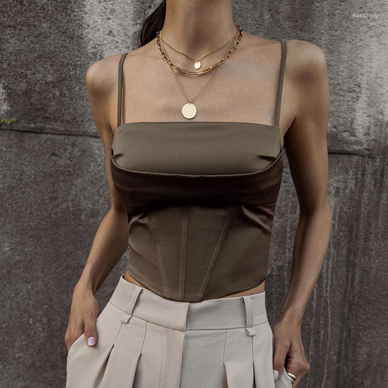

Women' Tanks Y2K Square Collar Sexy Backless Vest Satin Basic Solid Color Waist Camisole Women' Short Coat Women Tops, White