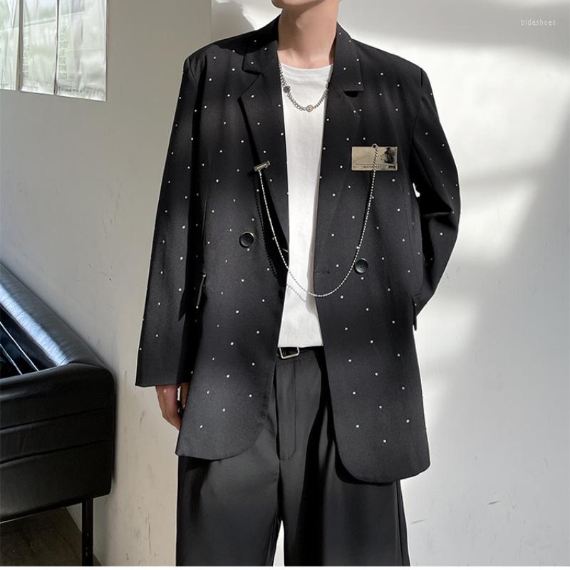 

Men's Suits YASUGUOJI High Street Mens Polka Dot Print Loose Blazer 2022 Autumn Hip Casual Social Party Dress Double Breasted Men, White