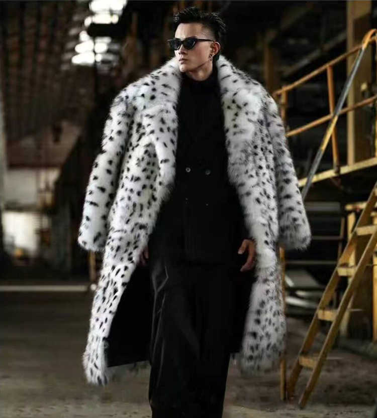 

Men's Fur Faux New leopard print fur integrated man coat long suit collar imitation trend winter warm jacket L220927, Multi