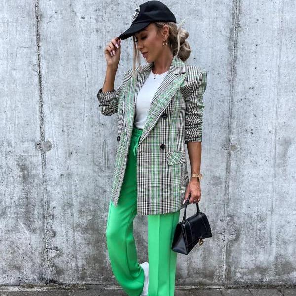 

Women' Suits Blazer Women Autumn And Winter Double-Breasted Fashion Casual Small Suit Long Women, Black