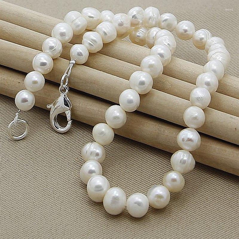 

Chains Fashion 925 Sterling Silver Necklace Elegant Natural Freshwater Pearl Women Necklaces Engagement Wedding Jewelry
