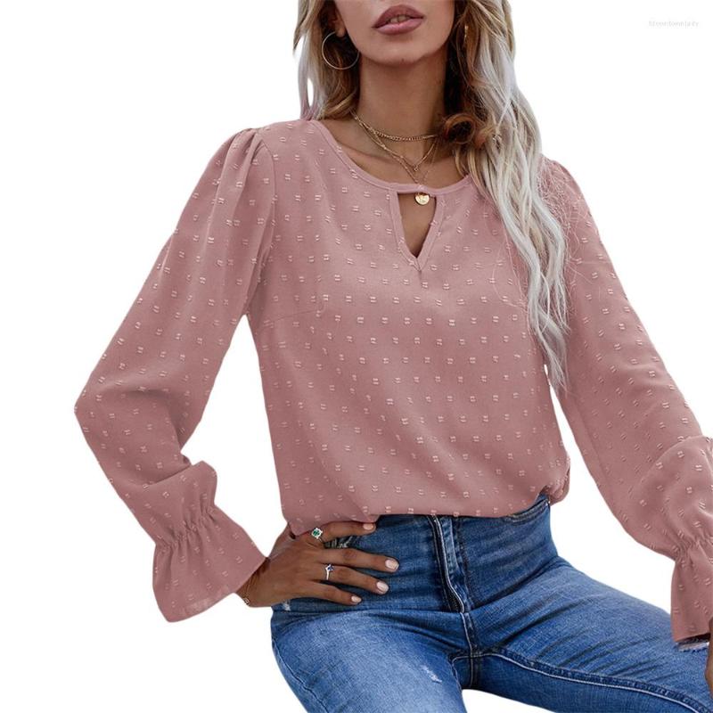 

Women' Blouses TETYSEYSH Women' Jacquard Polka Dot Pullover Blouse Tops Round Neck Ruffled Long Sleeve Shirts For Office Ladies, Green