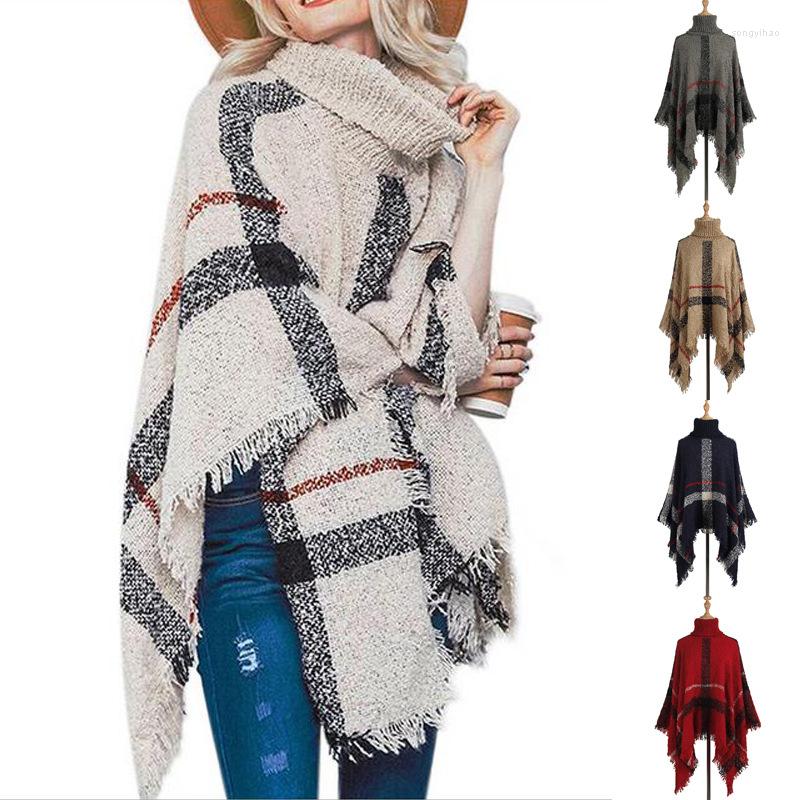 

Women's Sweaters Casual Women Tassel Cloak Shawl Sweater Tops 2022 Autumn Women's Loose Large Medium And Long High Neck Jacket Coat