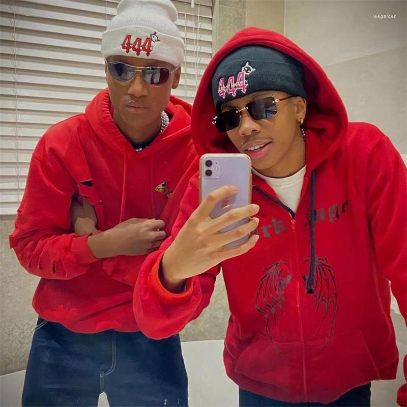 

Men's Hoodies Y2K Retro Printing Zip Up Red Sweatshirt Harajuku Oversized Men's Long Sleeve Goth Grunge Clothes Hip Hop Jacke Ts