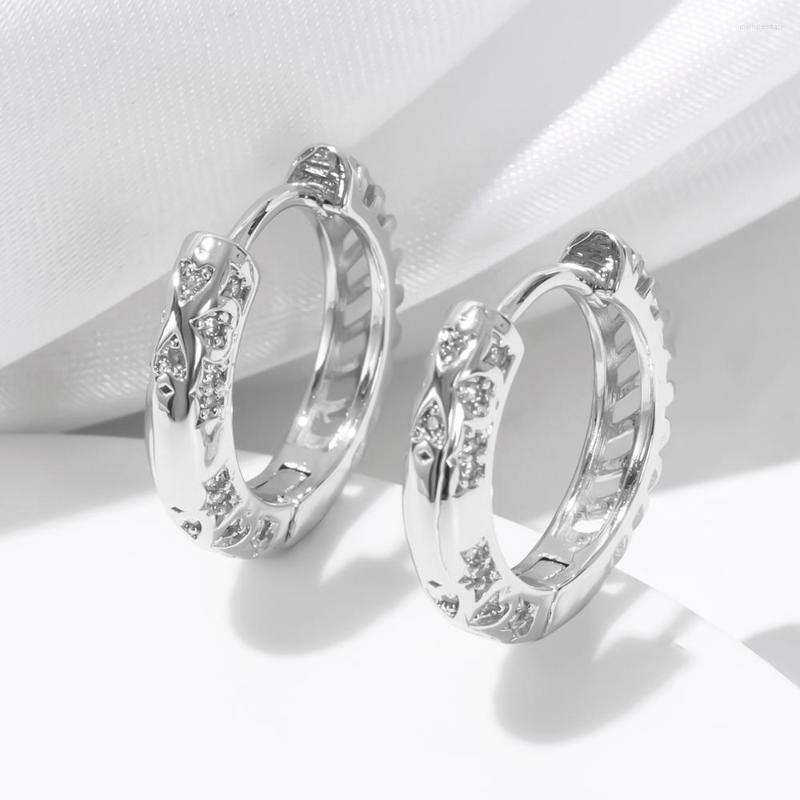 

Hoop Earrings ESSFF Silver Color White Zircon Fashion Jewelry Elegant Girlfriend/friend Trend Gifts Round Circle Earings