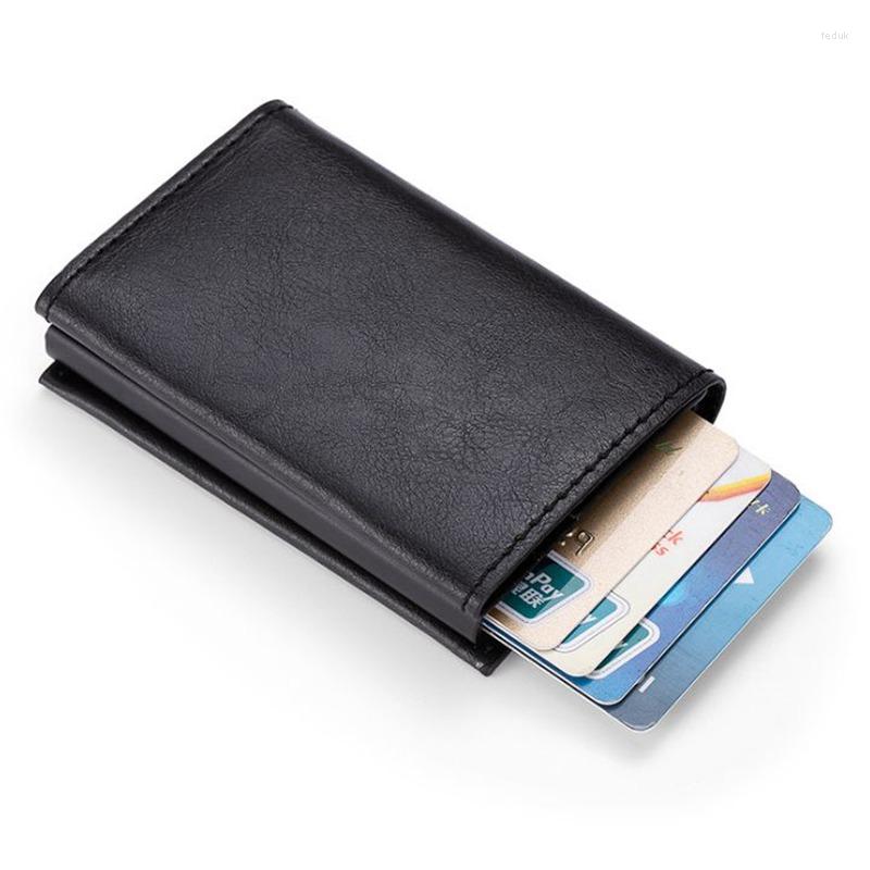 

Card Holders RFID Aluminium Alloy Holder PU Leather Multifunction Wallet For Men Women Automatic Up Bank ID Case, Blue