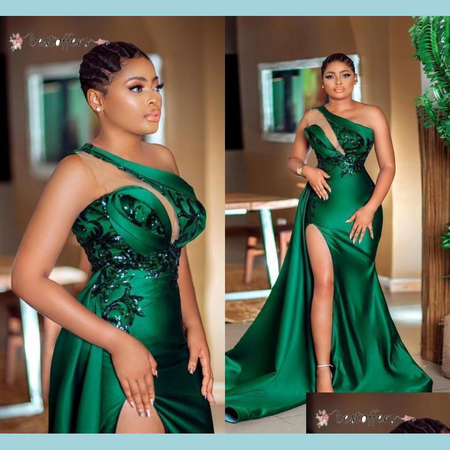 

Prom Dresses 2022 Hunter Green One Shoudler Neckline Evening Dresses High Side Split Long Sweep Vestidos De Fiesta Arabi Bridegroomdh Dh8Py, Purple