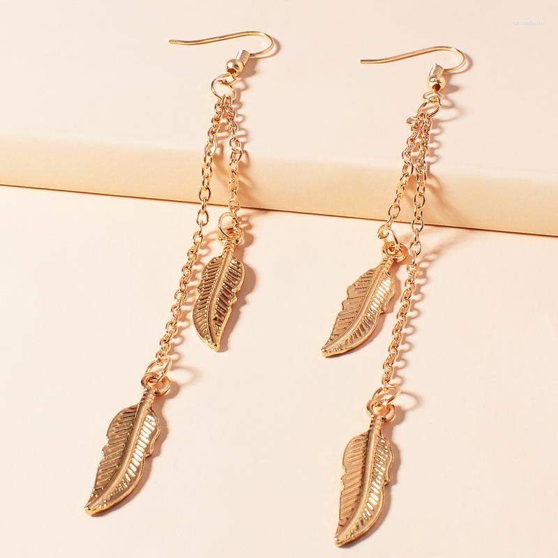 

Dangle Earrings 2022 Tree Leaf Long Fashionable Temperament Ear Jewelry Show Face Thin Tassel Chain Feather Lady