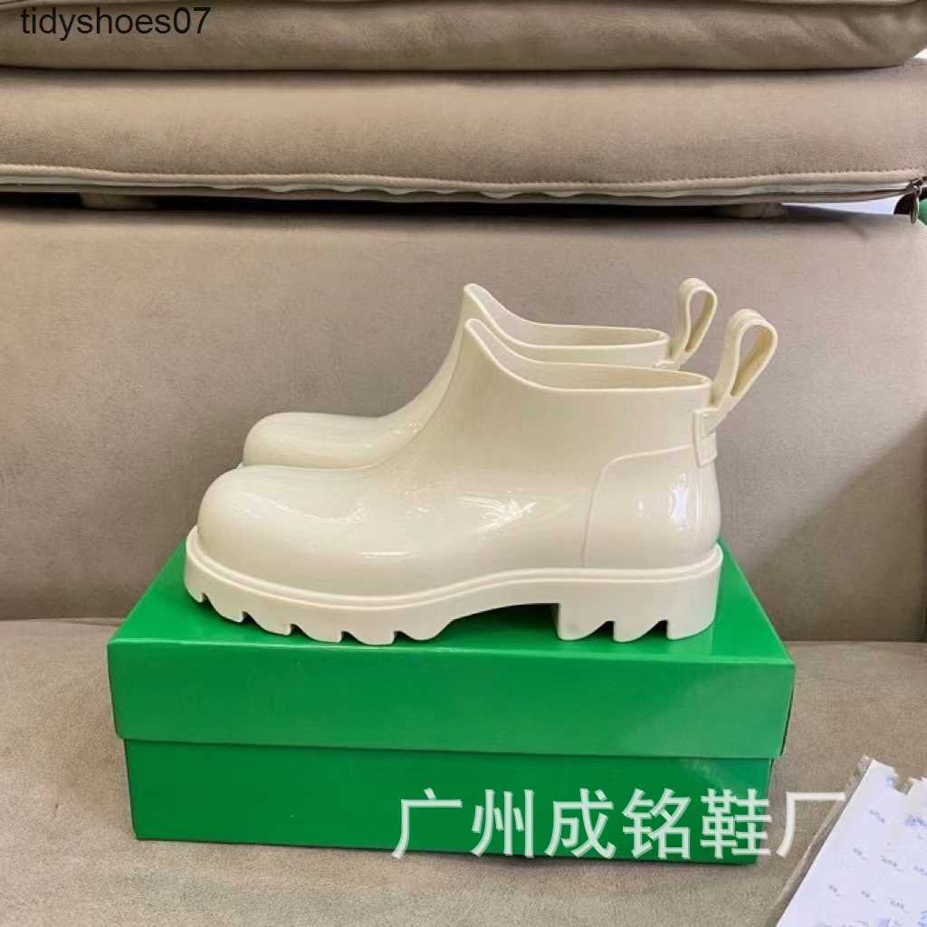 

paris 2022 designer summer new thick heel rain boots women's short waterproof Martin square head Chelsea single boots, Brown