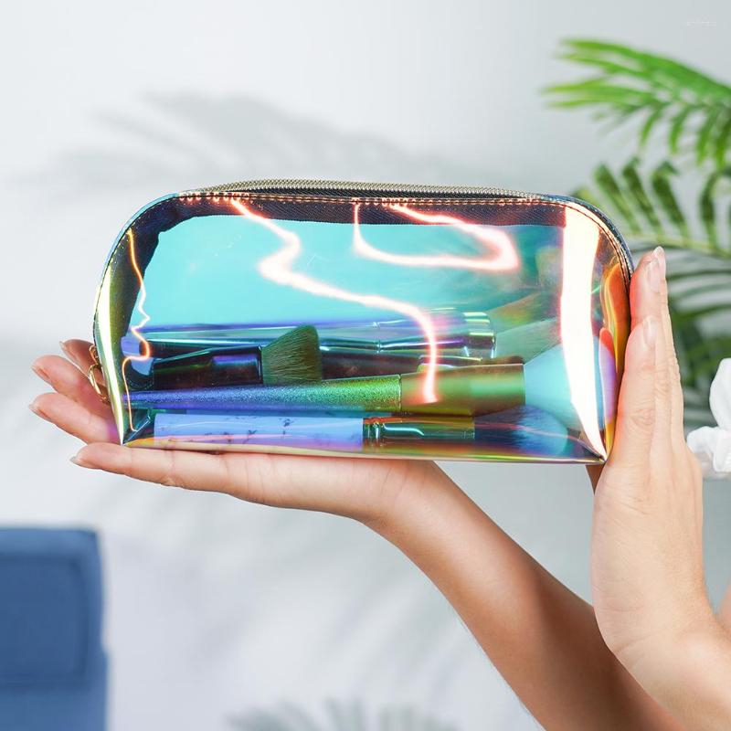 

Toiletry Case TPU Waterproof Travel Organizer Translucent Washing Bag Portable Laser Zipper For Women Girl Purse