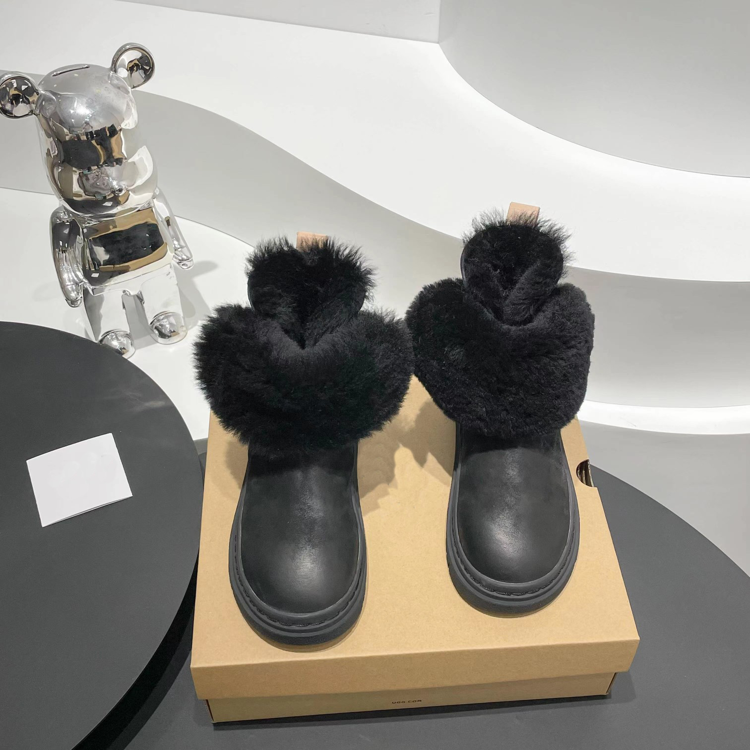 

Ankle Boots Snow Martin Women Winter Cowskin Low Heel Fur Genuine Leather wool Rubber Round Toes australian designer martin Australie womens, Black