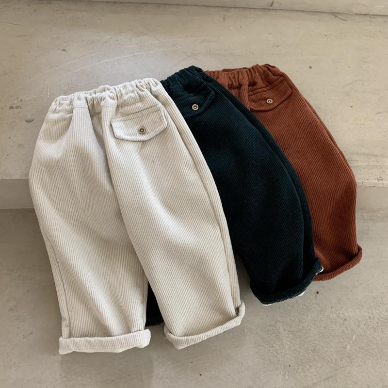 

Jackets 3958D Children Pants 2022 Autumn Winter Korean One Velvet Girl's Casual Thickened Warm Corduroy Boy's Trousers, Beige