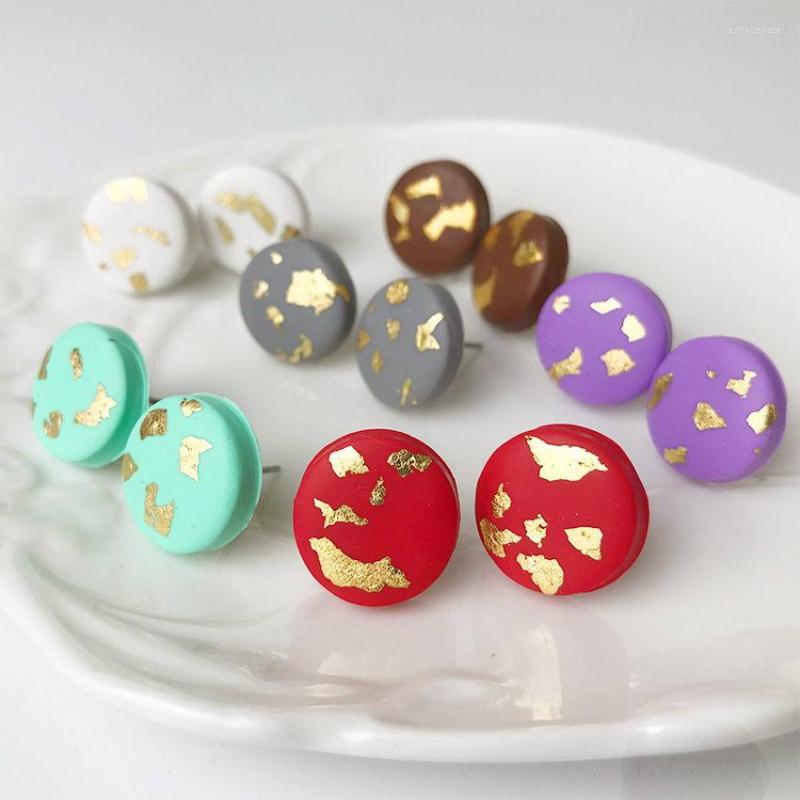 

Stud Earrings Mixed Gold Foil Polymer Clay Disc 2022 Fashion Simple Round Shape Geometric Jewelry Circle