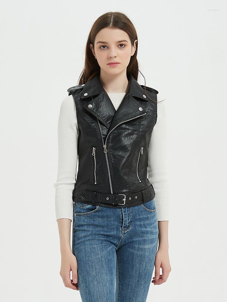

Women' Leather Women PU Faux Sleeveless Pink Jackets Ladies Plus Size 3XL 4XL 5XL Zipper Vest Pockets Waistcoat Streetwear Motorcycle, M001 black