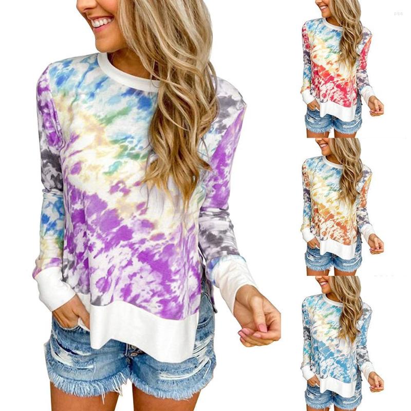 

Women's Polos Women Fashion Casual Long Sleeve Tie Dye Slitting Irregular Hem Sports Sweatshirt Loose Tops Shirts Blusas Muje, Orange