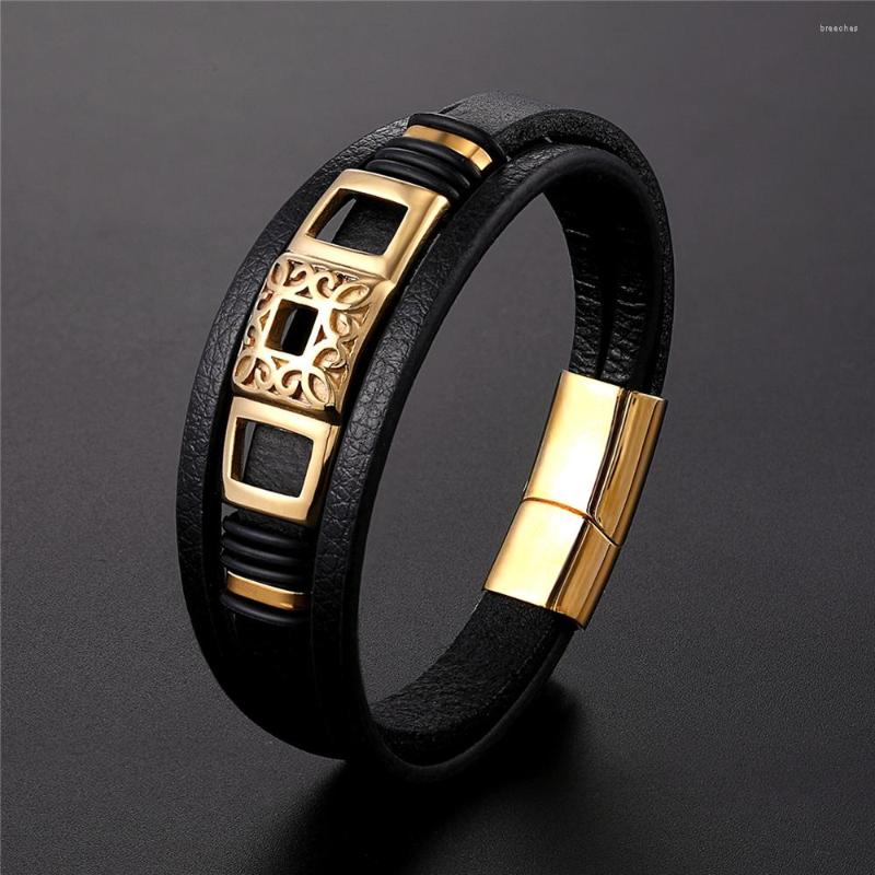 

Charm Bracelets Luxury Men's Bracelet Fashion Black Genuine Leather DIY Combination Wild Handsome Jewelry Gift With Box