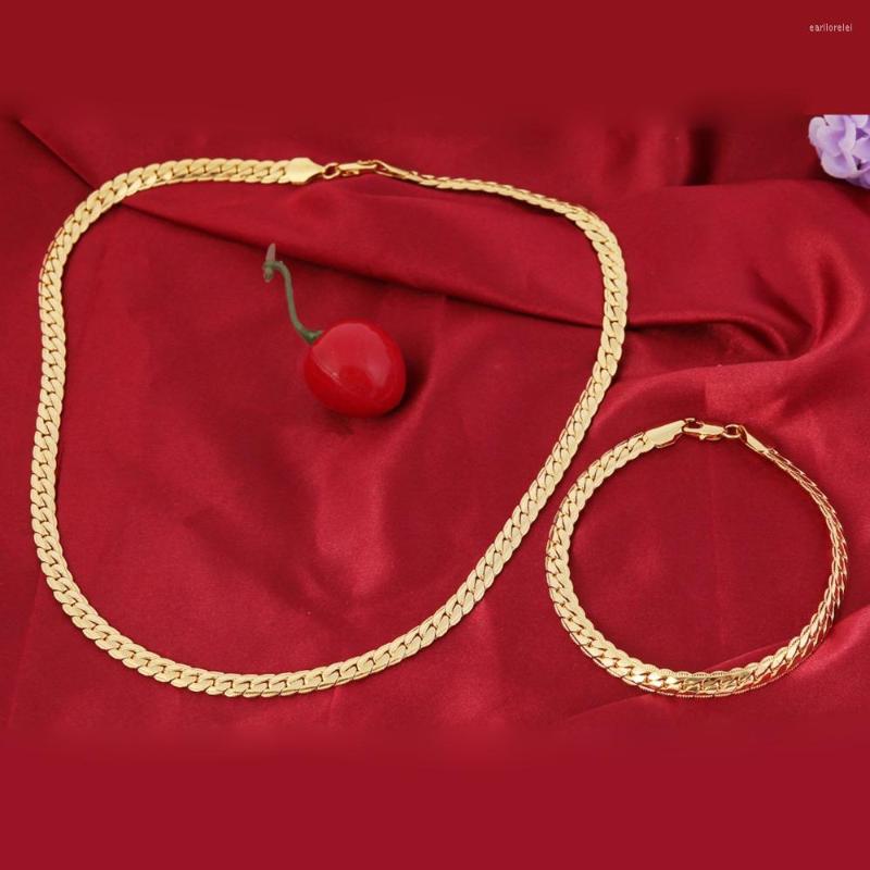 

Necklace Earrings Set 925 Stamp Silver Color 18K Gold 6MM Chain Bracelets Neckalce For Women Fashion Party Wedding Designer, Picture shown