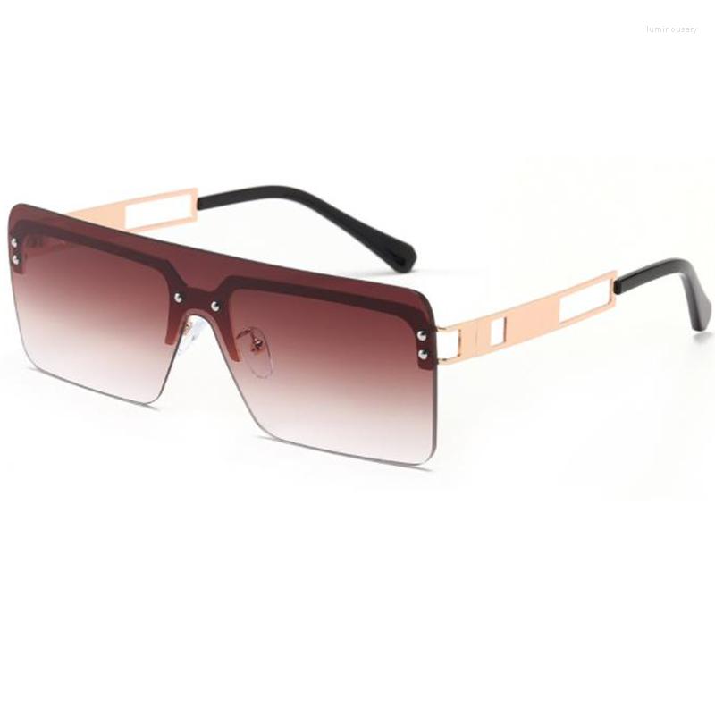 

Sunglasses One-Piece Shield Lens Rimless Women 2022 Female Gradient Vintage Oversize Square Sun Glasses Brown Oculo