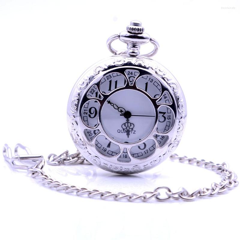 

Pocket Watches Fashion Vintage Silver Hollow Case Large Mens Womens Quartz Watch Necklace Chain Pendants Relogio De Bolso, Necklace chain 80cm