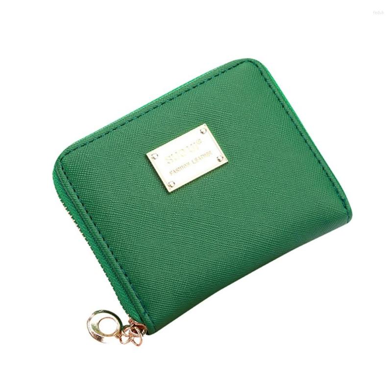 

Wallets High Quality Women Wallet Metal Sheets Decorate PU Leather Zipper Short Coin Purse Bag Girl, Black