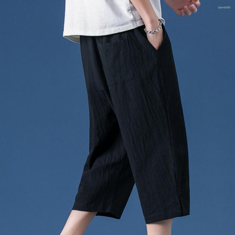 

Men's Pants Stylish Men Trousers Drawstring Male Capri Mid Waist Lace-up, Black