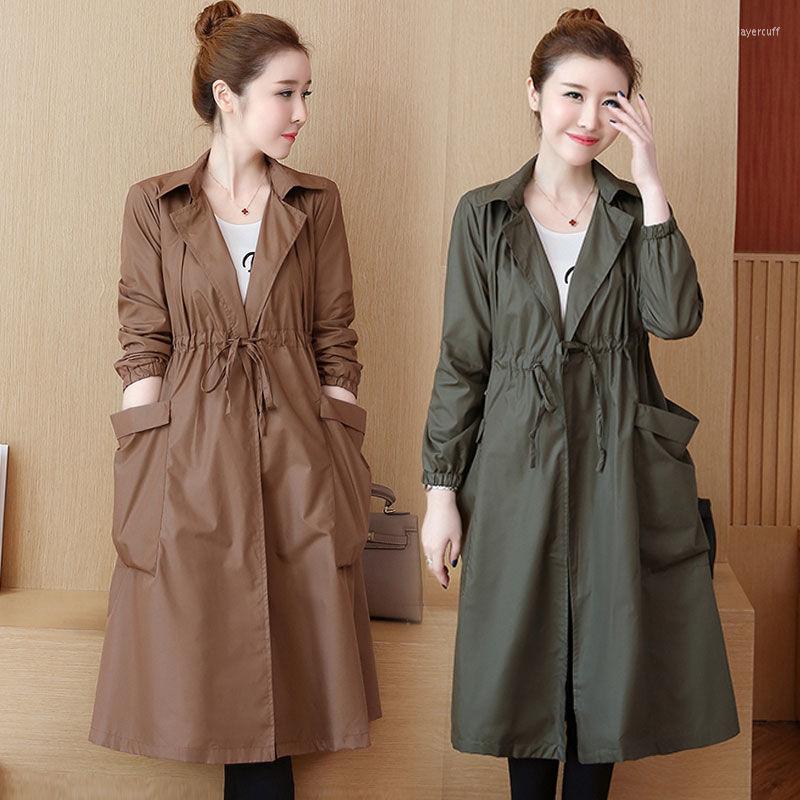 

Women's Trench Coats Women Coat Female Spring Autumn Windbreaker Lady Fashion All-Match Ladies Mid-length Clothing -5XL E178, Green