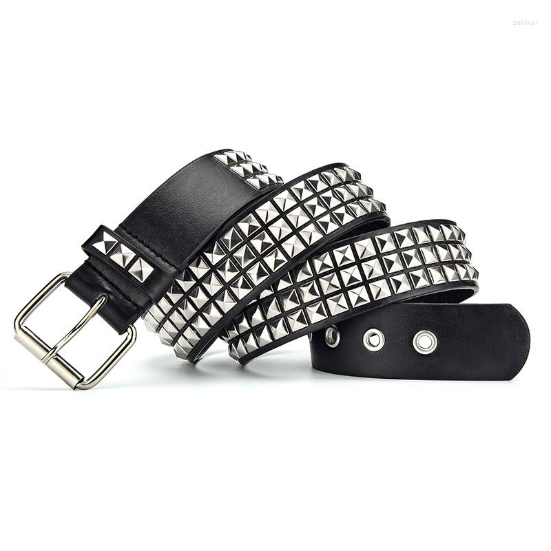 

Belts Pyramid Rivet Band Studded Belt Men Women Punk Rock With Pin Buckle Hardware Jeans Designer Female Waist, Black