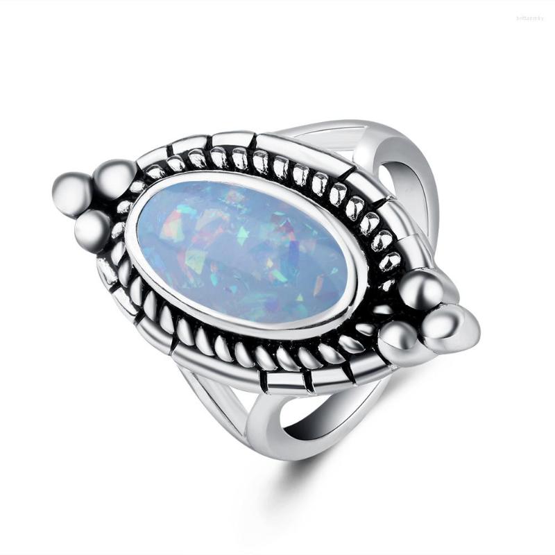

Wedding Rings For Woman Delicate Crystal Oval Ring White Gold Bohemian 925 Silver Retro Flower Shape Jewelry Accessories