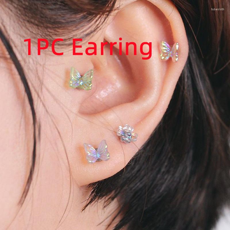 

Stud Earrings Sparkling Resin Butterfly Ear Clip Exquisite Stainless Steel Animal Earring For Women Fake Cartilage Jewelry Gifts