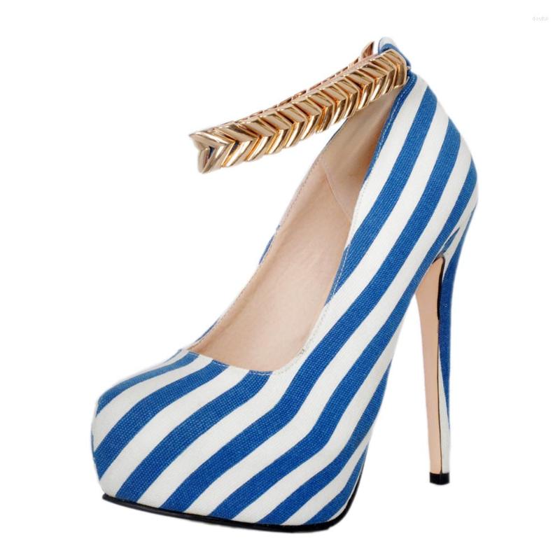 

Dress Shoes High Quality Gold Chains Size 34-43 Sexy Heels Platform Pumps Women's Fashion Blue Straps Printed Lady, As showed color