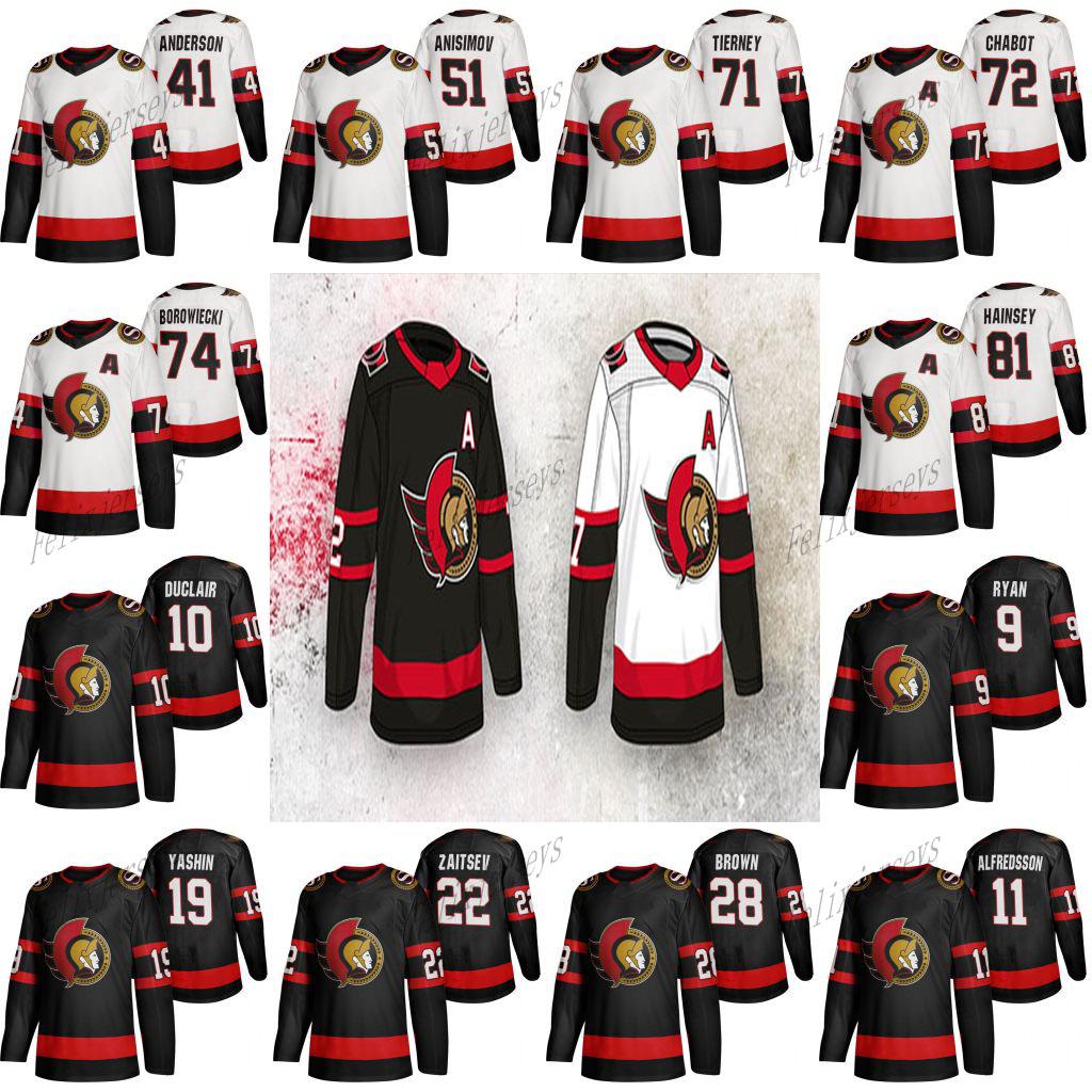 

college wear 81 Ron Hainsey Ottawa Senators 2020-21 Hockey Jersey Brady Tkachuk Craig Anderson Dylan DeMelo Oscar Lindberg Rasmus Andersson, Black