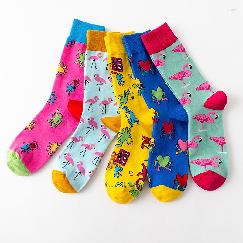 

Women Socks Personality Creative Couple Graffiti Fashion Trendy Cotton Flamingo Men's