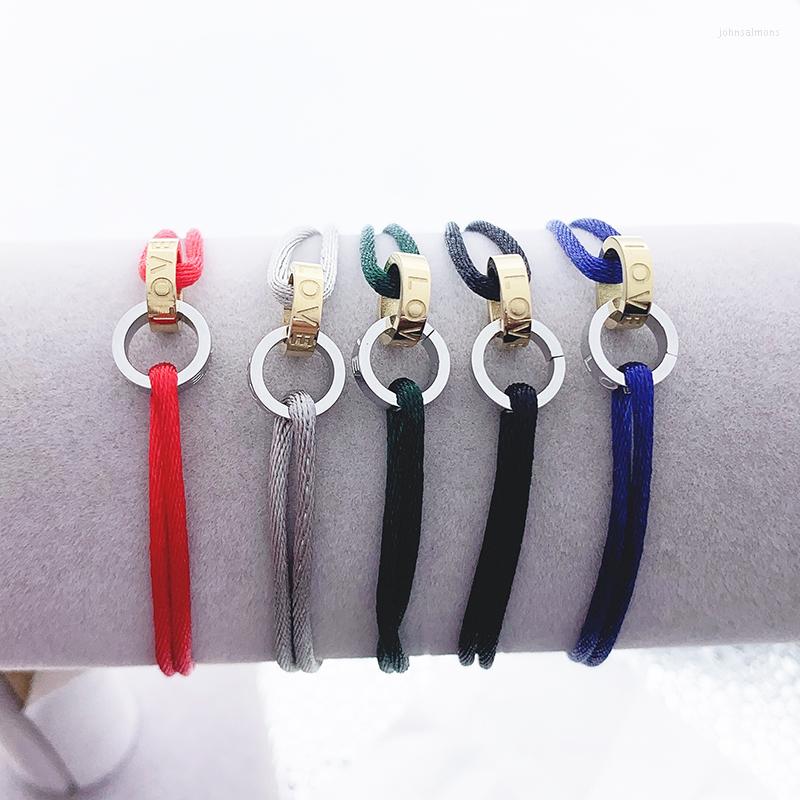 

Charm Bracelets Sell Stainless Steel Braided Multicolor Ribbon Love Letter Bracelet For Women Men The Lover Bulk Friendship Woven Wristband