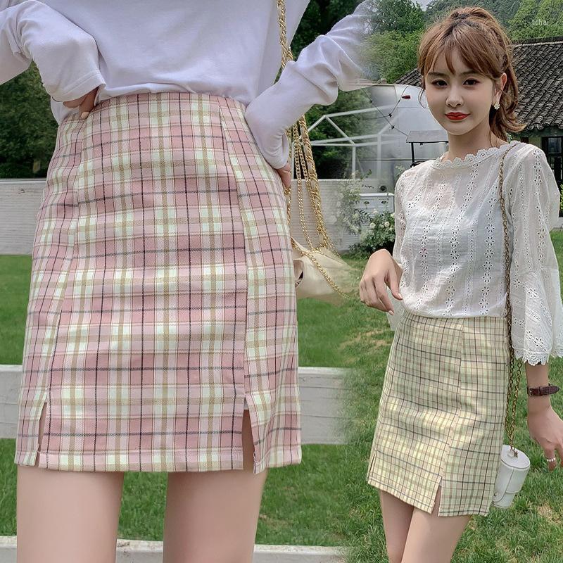 

Skirts Sutimine 2022 Mini Skirt Women' Preppy Style Zipper High-waisted Plaid For Girls Cute Ladies Kawaii Vintage Green, Black