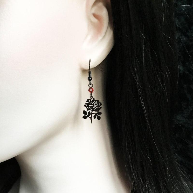 

Dangle Earrings Black Rose With Red Or Beads Gothic Victorian Jewelry Romantic Valentine Gift Idea Tribal Tattoo Style