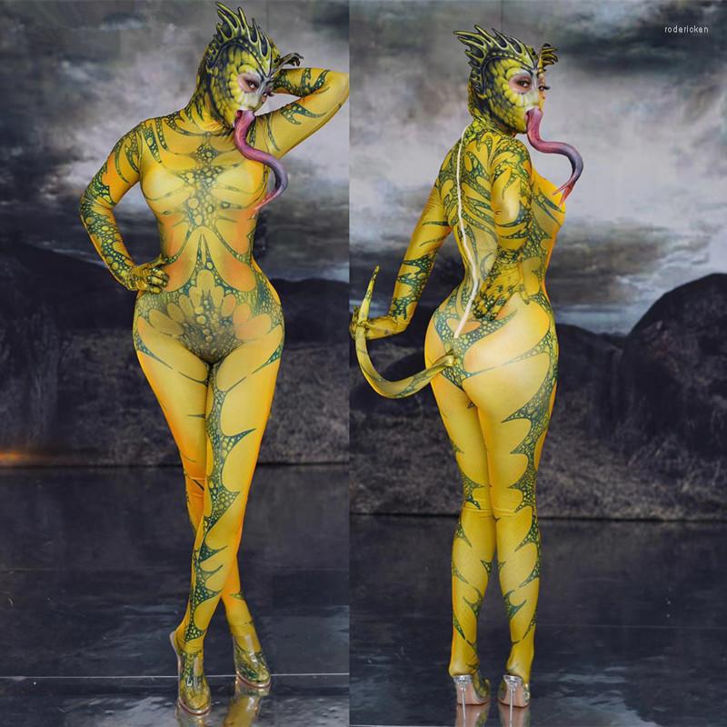 

Stage Wear Halloween Animal Cosplay Costume Lady Nightclub Role Playing Lizard Pattern Printing Jumpsuit Club Party Show Jumpsuits, Picture color