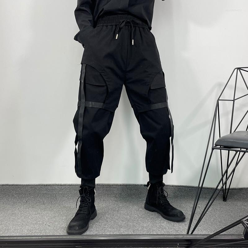 

Men's Pants 2022 Autumn / Winter Fashion Men's Fake Two-Piece Loose Legged Overalls Street Style Functional Harlan, Black