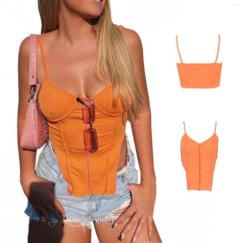 

Women' Tanks Fashion Rib Solid Color Vest Suspender Hollow Off Shoulder Top Spaghetti Strap Irregular Hem Collage Camouflage, Orange