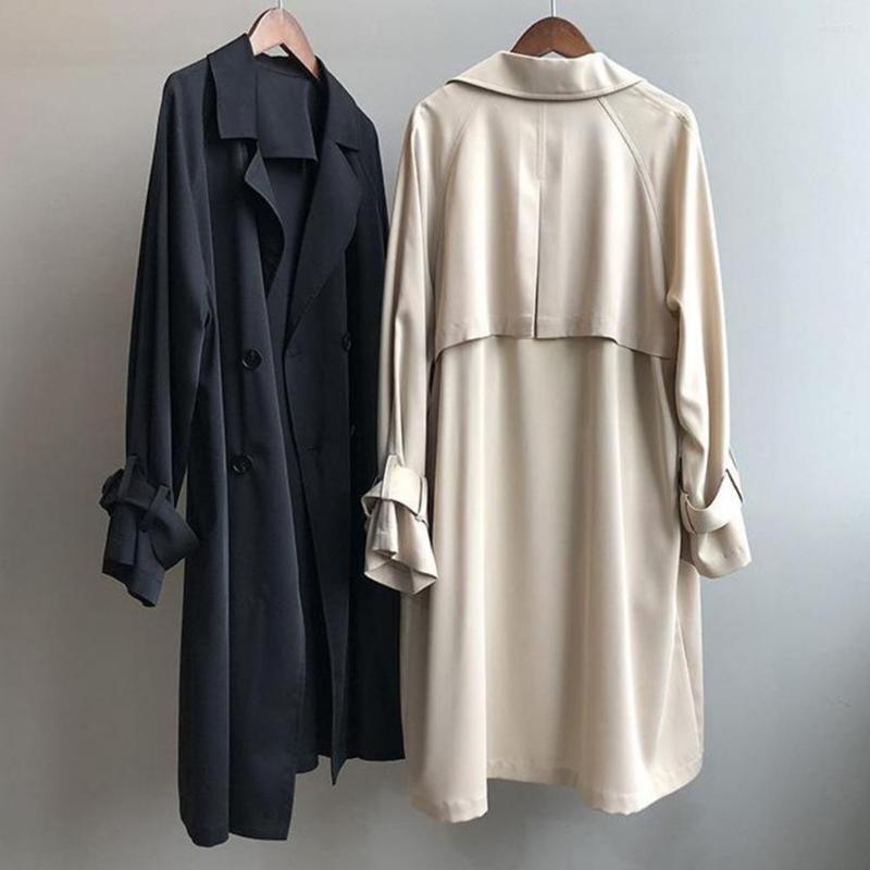 

Women' Trench Coats Thin Chic Sleeve Belt Elegant Autumn Coat Western Style Lady Jacket Midi Length For Office, Black