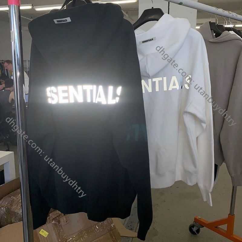 

22ESS Pullover Hoodie 1 1 3M Reflection Back Letter Essentials Print Men Women Hip hop Streetwear Thick Sweatshirt 22ss, White