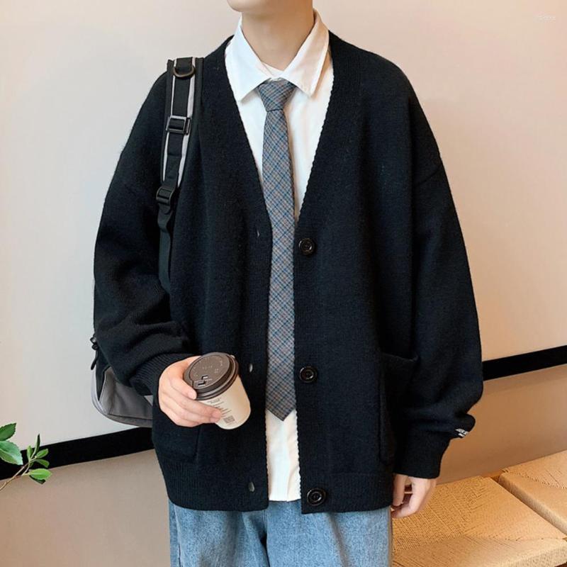 

Men's Sweaters Korean V Neck Knitted Sweater Cardigans For Men Autumn Casual Fashion Single-breasted Loose Knitwear Male Chaquetas, Black