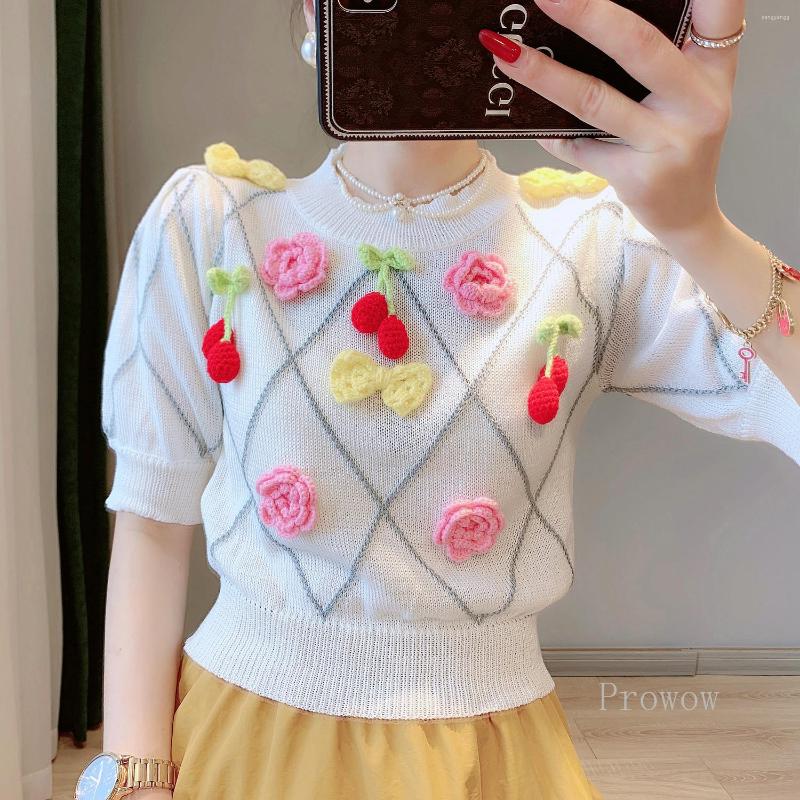 

Women's T Shirts Cute Pink Shirt Women 2022 Summer Crop Tops Sweet Tees O Neck 3D Appliques White Tshirt
