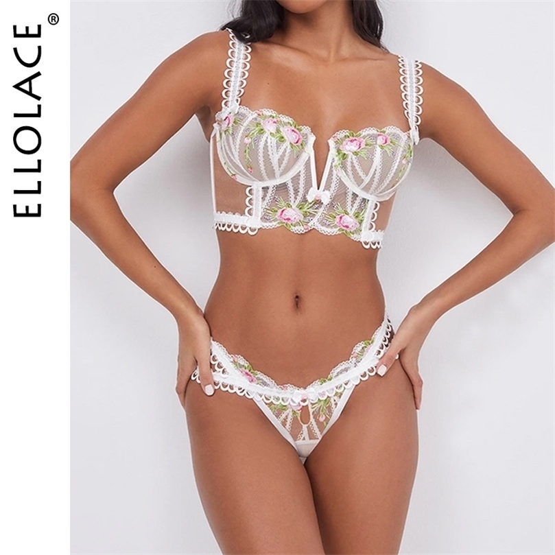 

Sexy Set Ellolace Floral Lace Lingerie Set DeepV Fairy Sexy Erotic Sets Embroidery Womens Underwear Pornographic Sensual 2 Pieces 221010, White