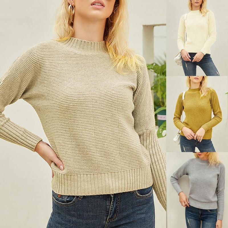 

Women' Sweaters Women Solid Knitted Sweater Female Round Neck Long Sleeve Casual Loose Pullovers Top 2022 Autumn Winter Knit Top#F3, Gray