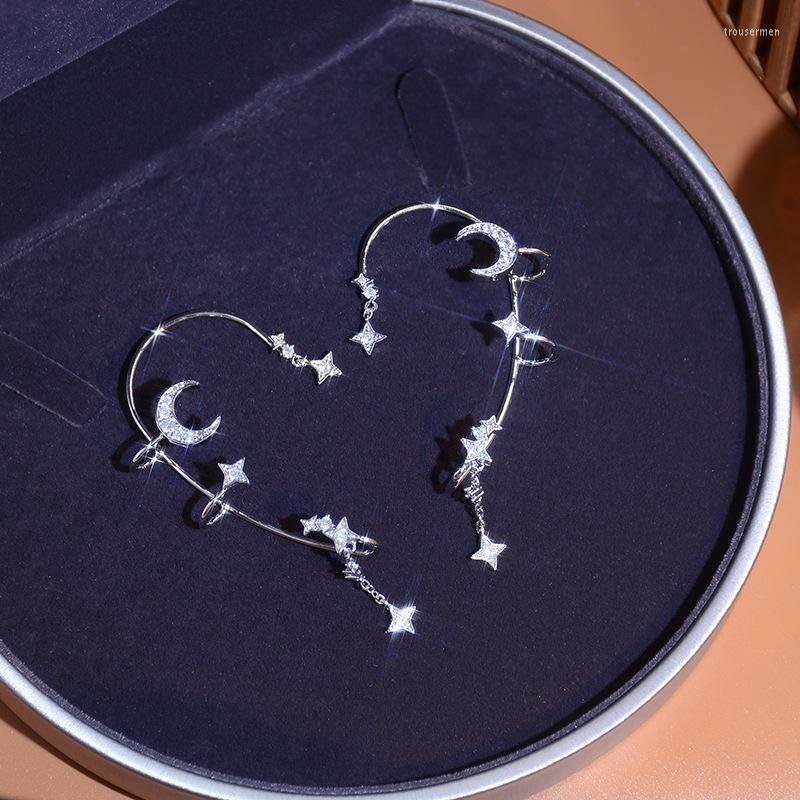 

Backs Earrings Clip-on & Screw Back Ins Stars And Moon Zircon Clip Minimalist Temperament Earring Charm Silver Color Luxury Jewelry